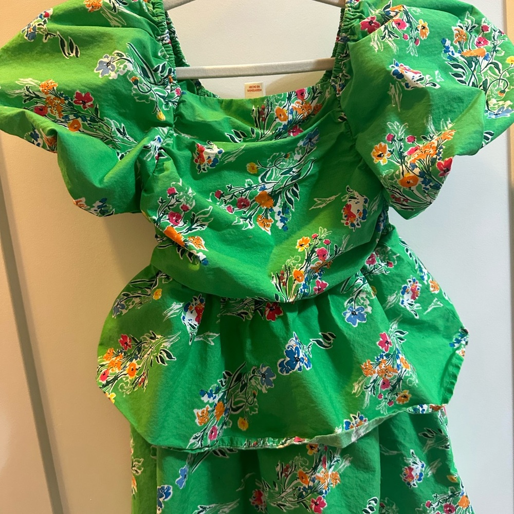 Cat & Jack Green Puff Sleeve Scoop Neck Sundress